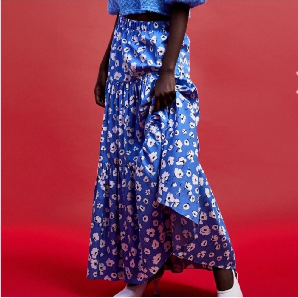 Zara Floral Maxi Skirt Blue White Size Small / Medium
